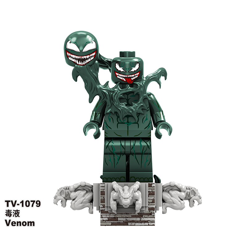 TV6210 Superhero Block Minifigures, Villain Venom Eddie Brock, Symbiotic Volume Wooden Man