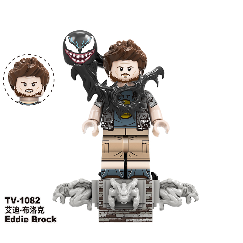 TV6210 Superhero Block Minifigures, Villain Venom Eddie Brock, Symbiotic Volume Wooden Man
