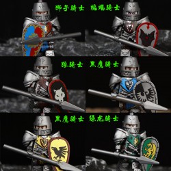 MOC Minifigures Medieval Knights  Lion Knight, Black Eagle Knight, Wolf Knight, Bat Knight, Green Dragon Knight Figures Building Blocks Bricks Toys For Kids gifts,VP111-116
