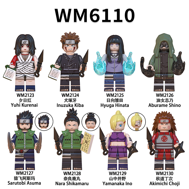WM6110 MOC Anime Series NARUTO series minifigures,Hyuga Hinata， Aburame Shino， Yamanaka Ino，building blocks compatible with Lego