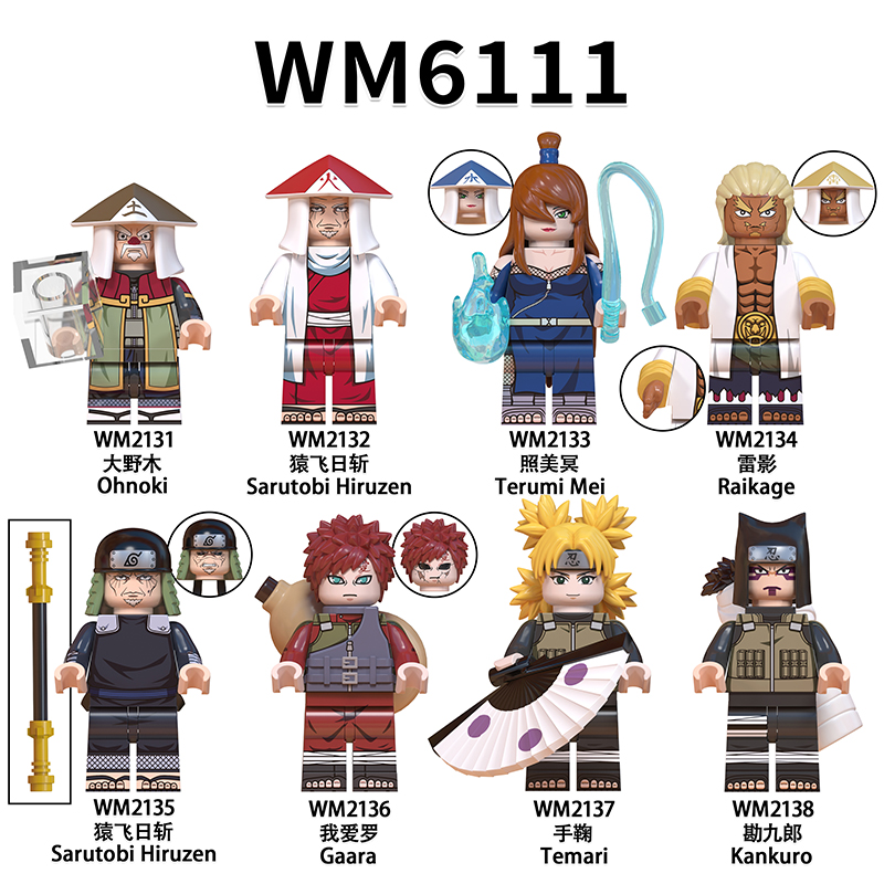 WM6111 MOC Anime Series NARUTO series minifigures，Ohnoki, Gaara, Sarutobi Hiruzen, Terumi Mei,building blocks compatible with Lego