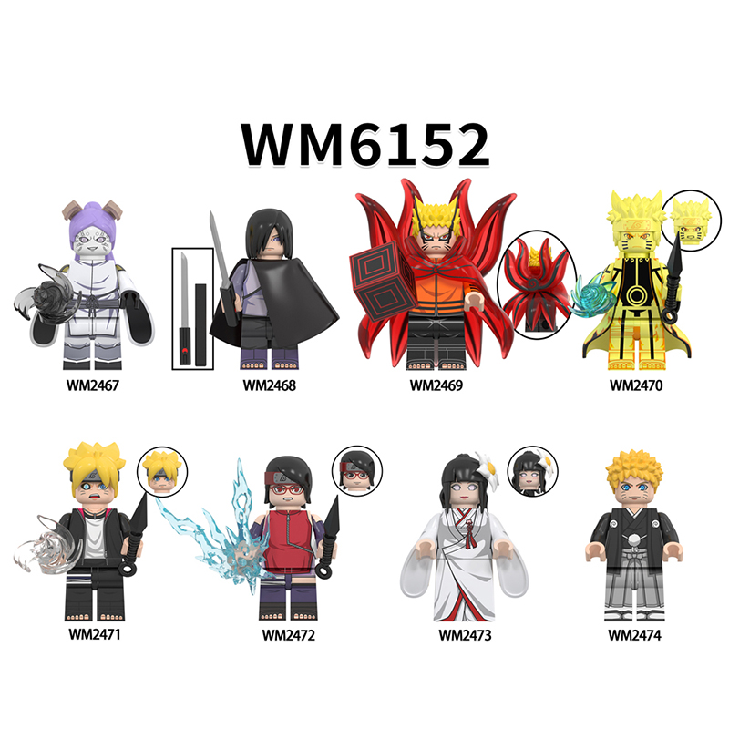 WM6152 MOC Anime Series NARUTO series minifigures,Uchiha Sasuke, Uzumaki Naruto, Uchiha sarada, Hyuga Hinata,building blocks compatible with Lego