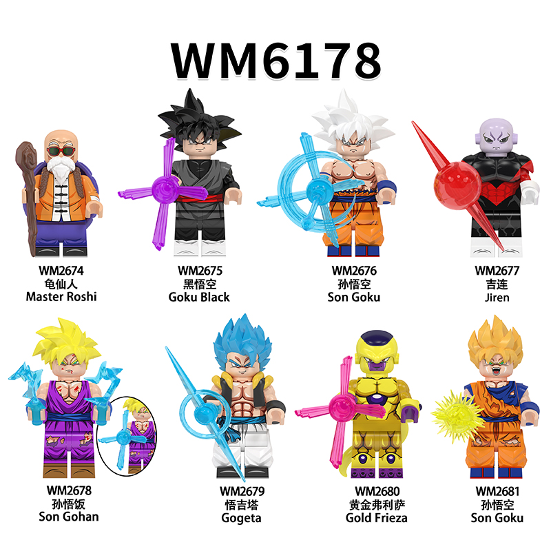 MOC Minifigures WM6178 Dragon Ball, Son Goku ,Master Roshi,Goku Black,Son Goku,Jiren,Son Gohan,Gogeta,Gold Frieza,Son Goku,Building Block Mini figure  Assembling Toy Building Blocks Bricks Toys For Kids gifts