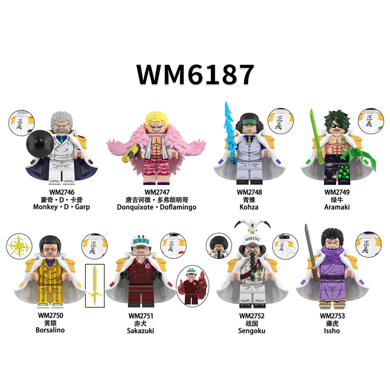 MOC Minifigures WM6187 One Piece Monkey D, Don Quixote, Aokiji Borsalino,Sakazuki,Sengoku,Issho,Aramaki,Kohza,Building Block Mini figure  Assembling Toy Building Blocks Bricks Toys For Kids gifts