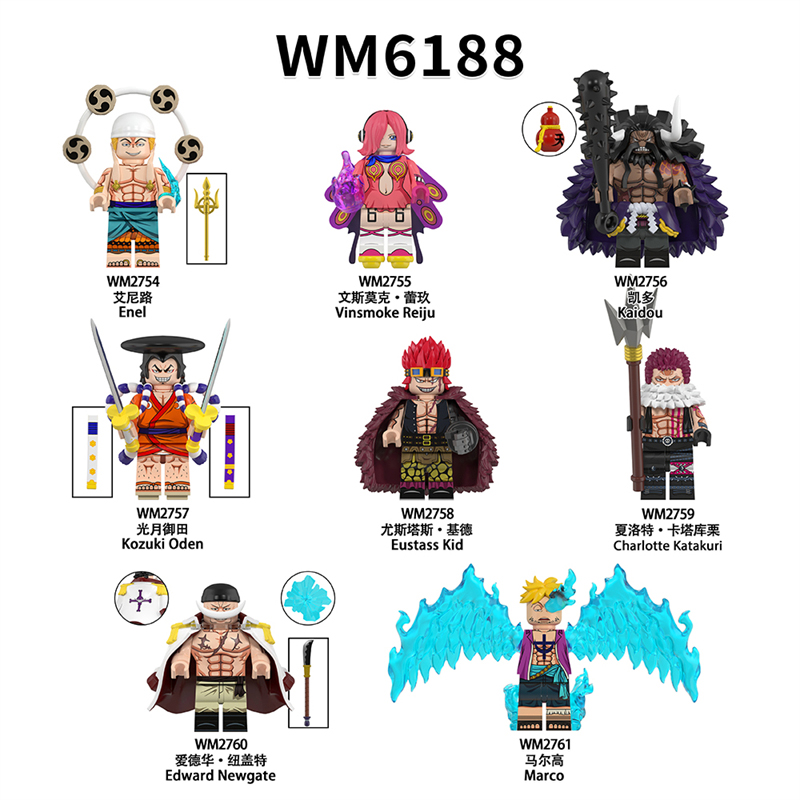MOC Minifigures WM6188 One Piece Enel Kaidou Kozuki oden Eustass kid Charlotte katakuri Edward Newgate,Building Block Mini figure  Assembling Toy Building Blocks Bricks Toys For Kids gifts