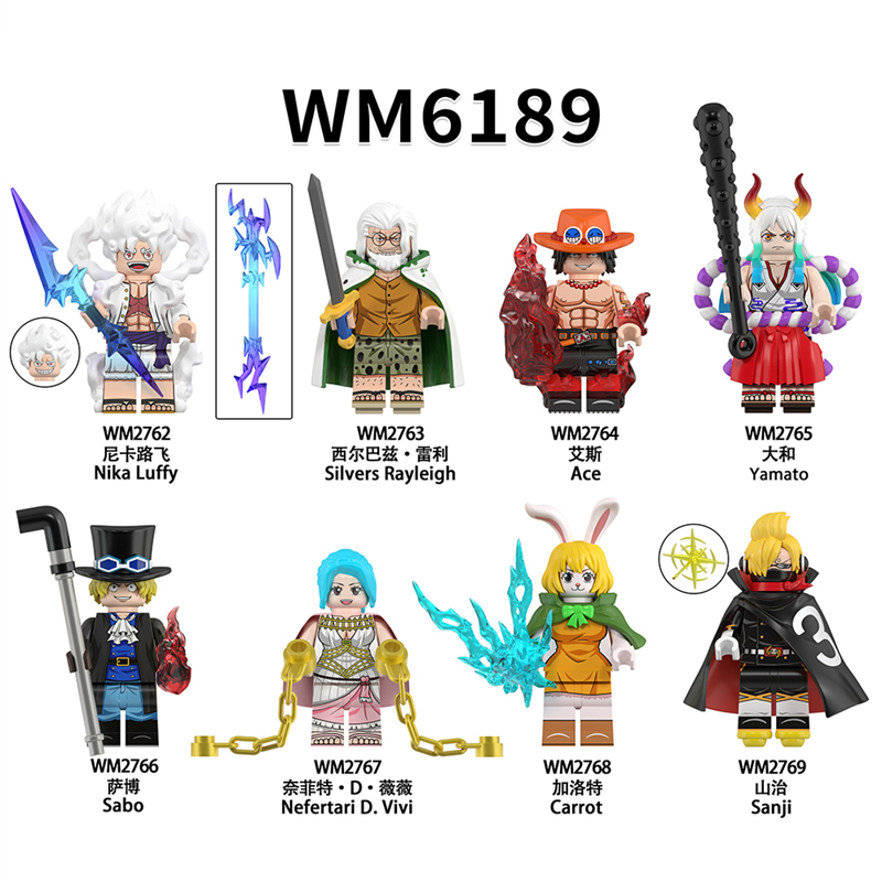 MOC Minifigures WM6189 One Piece  Nika Luffy Ace Silvers Rayleigh  Yamato Sabo Carrot,Sanji,Building Block Mini figure  Assembling Toy Building Blocks Bricks Toys For Kids gifts