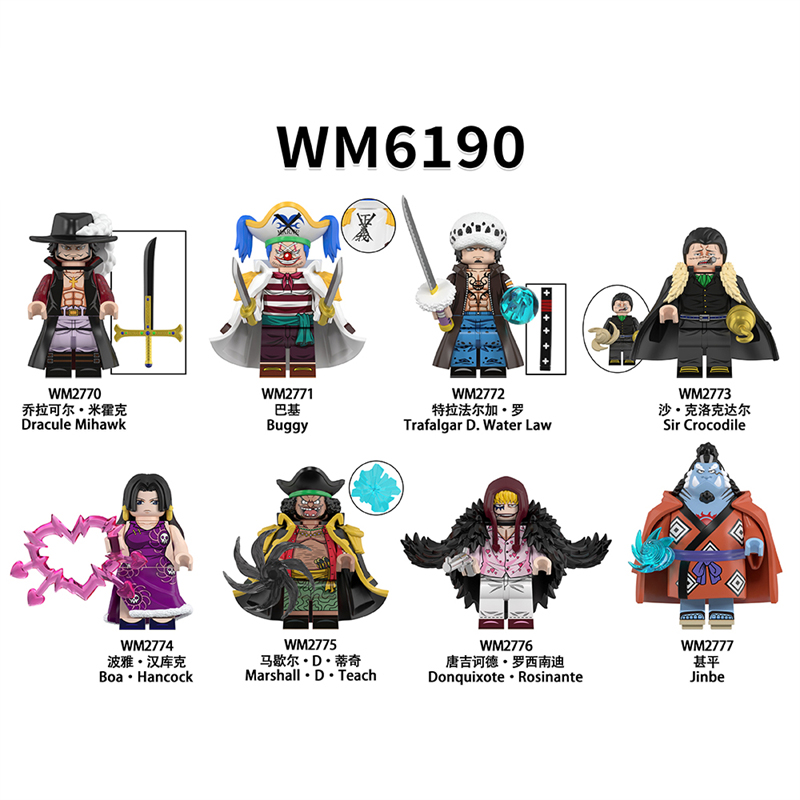 MOC Minifigures WM6190 One Piece Dracule Mihawk Buggy Trafalgar D water law ,sir crocodile,Boa Hancock ,Jinbe,Marshall D Teach,Building Block Mini figure  Assembling Toy Building Blocks Bricks Toys For Kids gifts