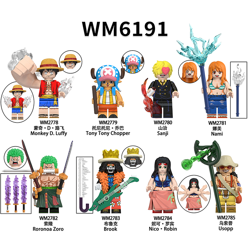 MOC Minifigures WM6191 One Piece  Monkey D Luffy TONY Tony tony chopper Sanji  Nami  Roronoa Zoro,Brook,Nico Robin,usopp,Building Block Mini figure  Assembling Toy Building Blocks Bricks Toys For Kids gifts