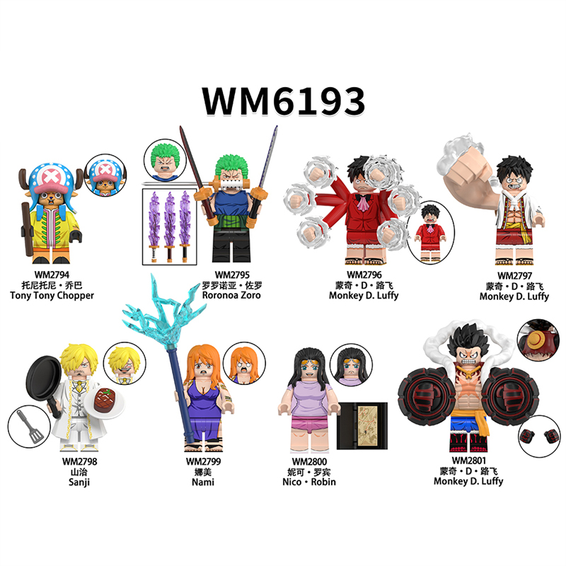 MOC Minifigures WM6193 One Piece Tony Tony chopper Roronoa Zoro,Monkey D luffy,Sanji ,Nami Nico Robin,Building Block Mini figure  Assembling Toy Building Blocks Bricks Toys For Kids gifts